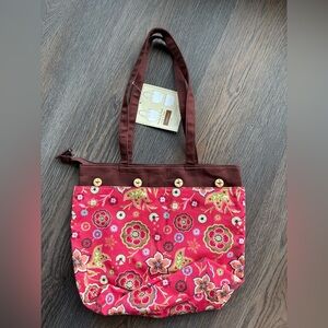 Longaberger Floral Pink & Brown 3 in 1 Tote Bag